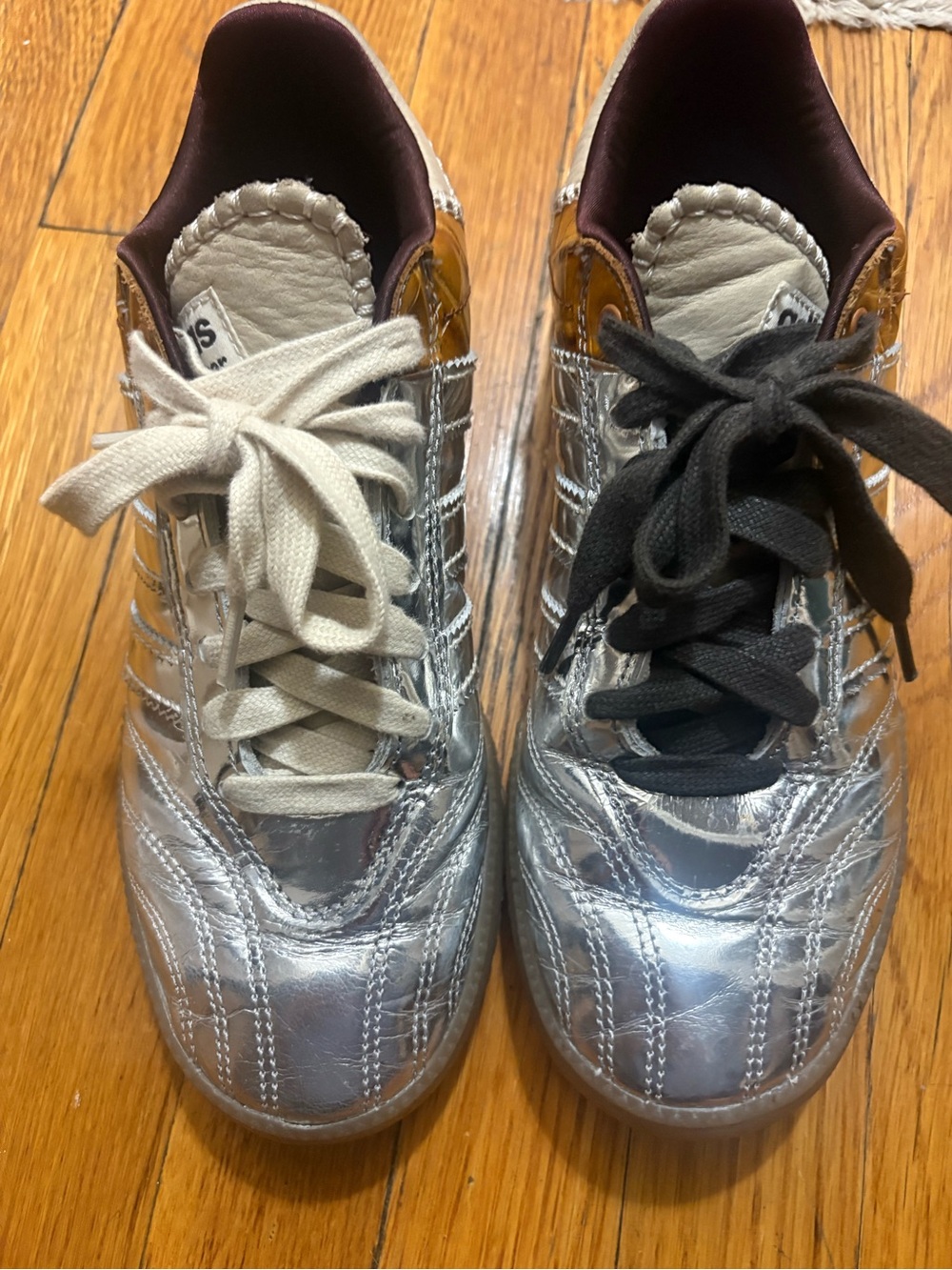 Wales Bonner Adidas Silver Metallic Sneakers with Dual Lace Colors